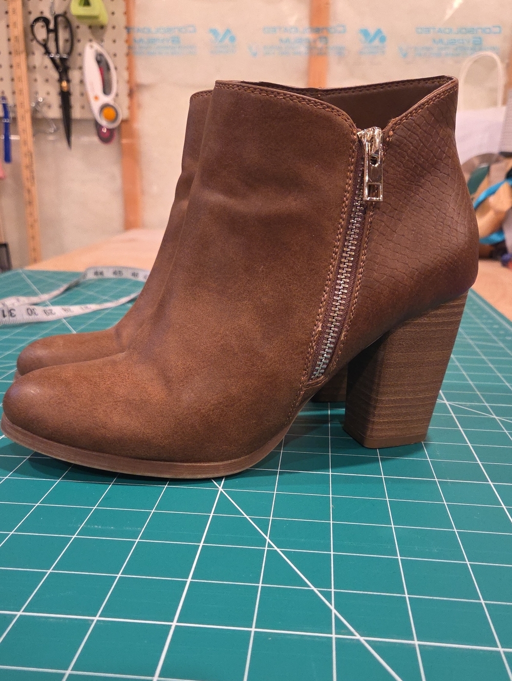Call It Spring Brown Suede-Look Block Heel Ankle Bootie with Side Zip